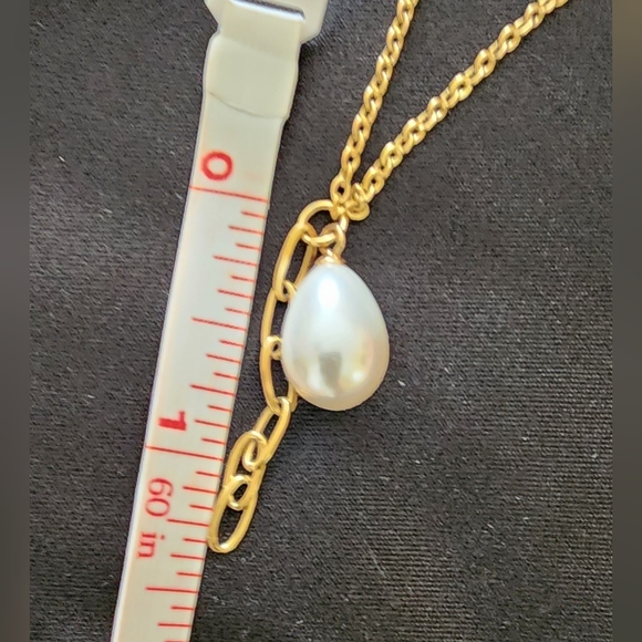 Slide Jewelry Stainless Steel Gold Necklace With Large Pearl Charm NIB - Picture 8 of 11
